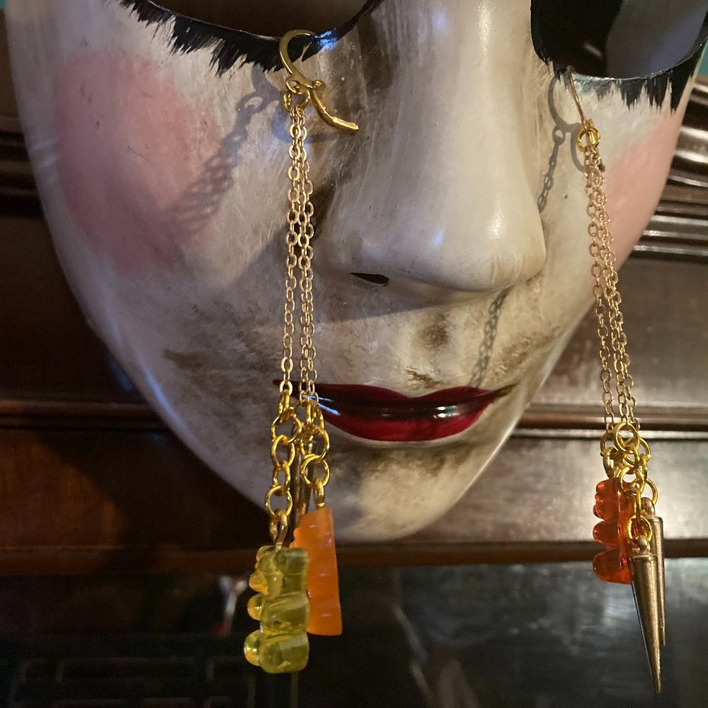 Scummy Bear Gold Spike Earrings.
